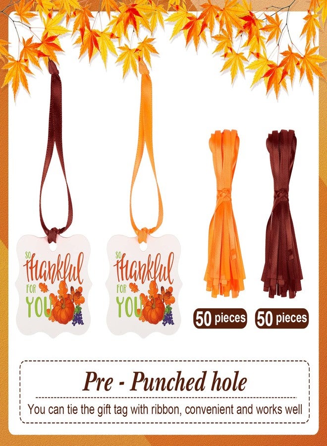 Sabary 100 Pieces Thanksgiving Tags Fall Gift Tags Bulk Autumn Tags Pumpkin Tags Gift Thank You Tags for Favors So Thankful for You Tags with Rope Thanksgiving Hanging Labels for Party Favor Thanksgiving Day - Image 3